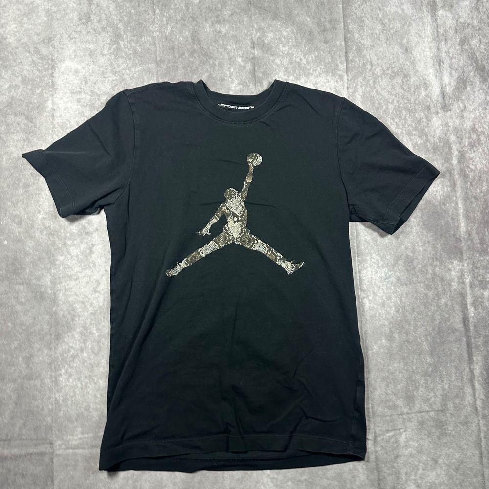 Jordan Sport Dri-FIT Mens Slim Fit Small Black Snakeskin Jumpman Graphic T-Shirt